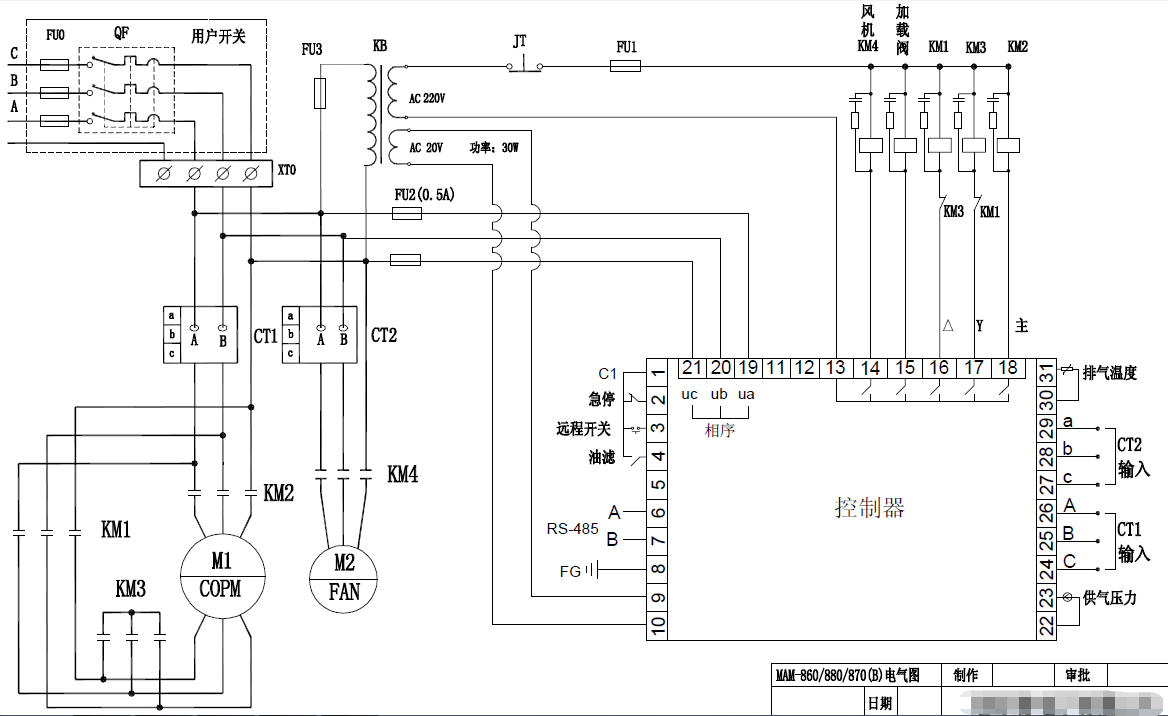 常規(guī)空壓機控制面板接線,空壓機控制電腦接線,空壓機控制電路接線